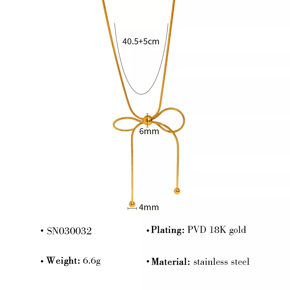 18K Gold Plated Snake Chain Bow Pendant Necklace for Women – Trendy & Simple Jewelry - Image 7