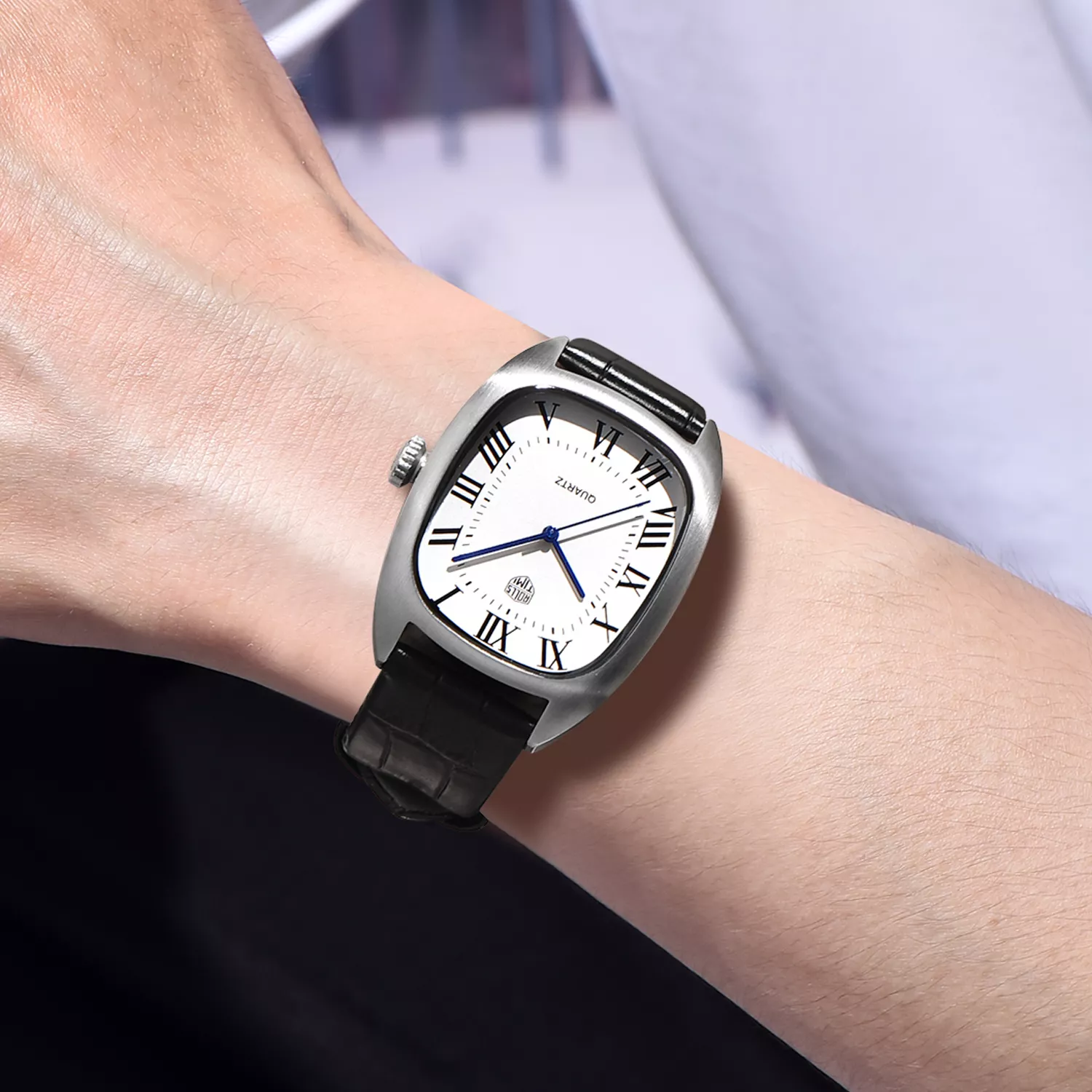 Luxury Quartz Waterproof Oval Men’s Watch with Leather Band - Image 3