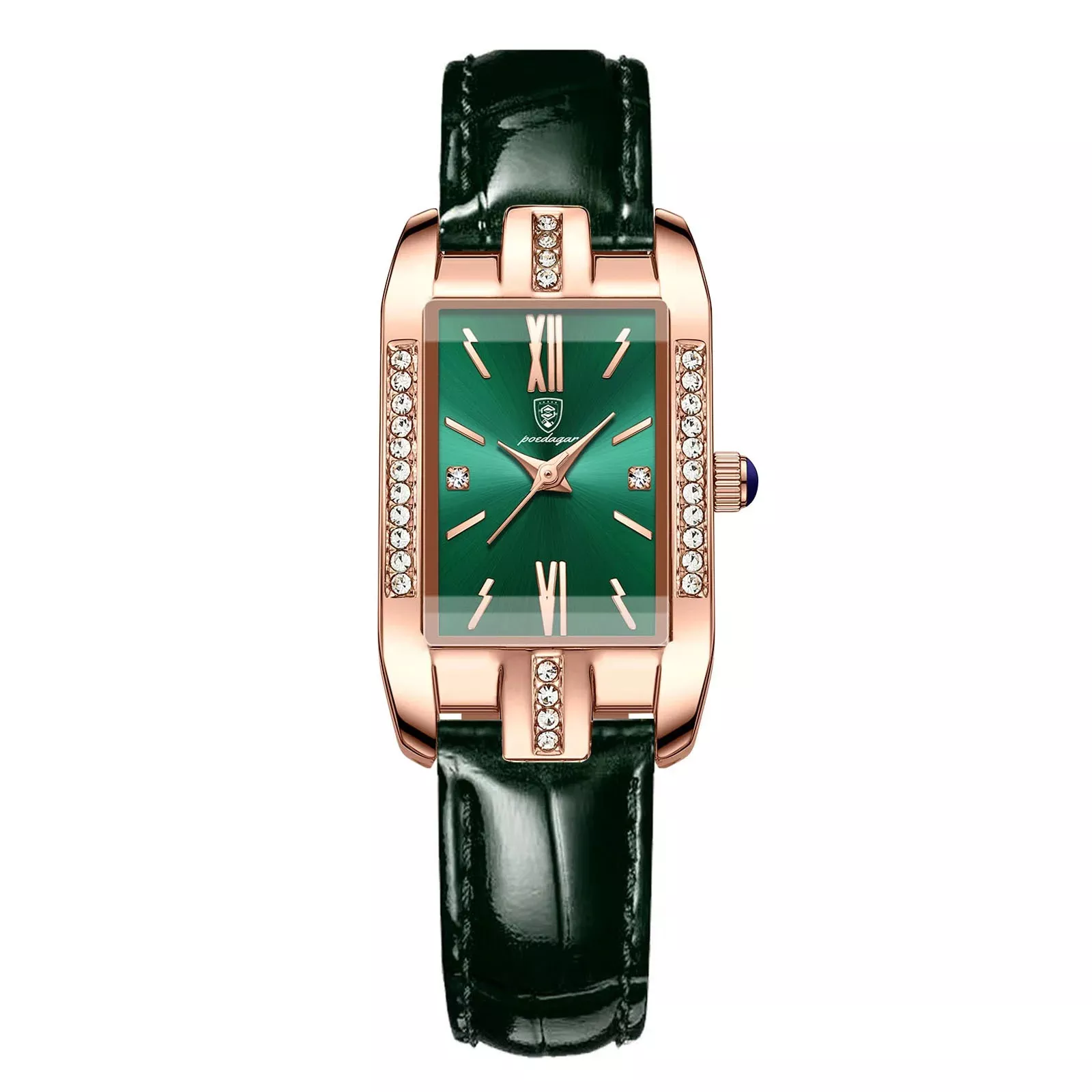 Elegant Waterproof Leather Band Quartz Watch with Diamonds for Women