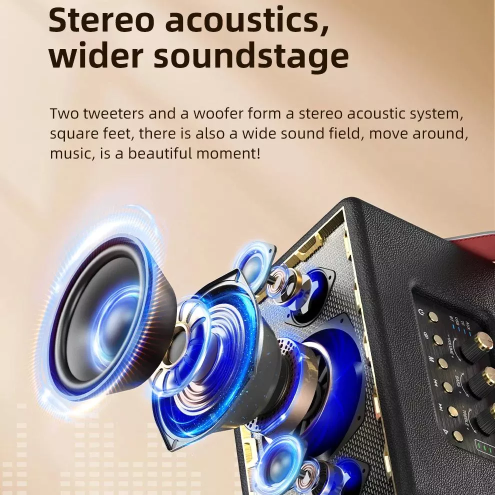 60W Retro Wooden Bluetooth Speaker with TF Card Slot and Loud Bass - Image 5