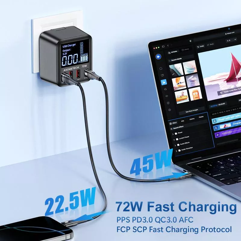 72W 4-Port USB C Fast Charger with LED Display - Image 4