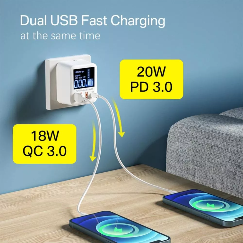 40W 4-Port USB Wall Charger with LED Display - Image 3