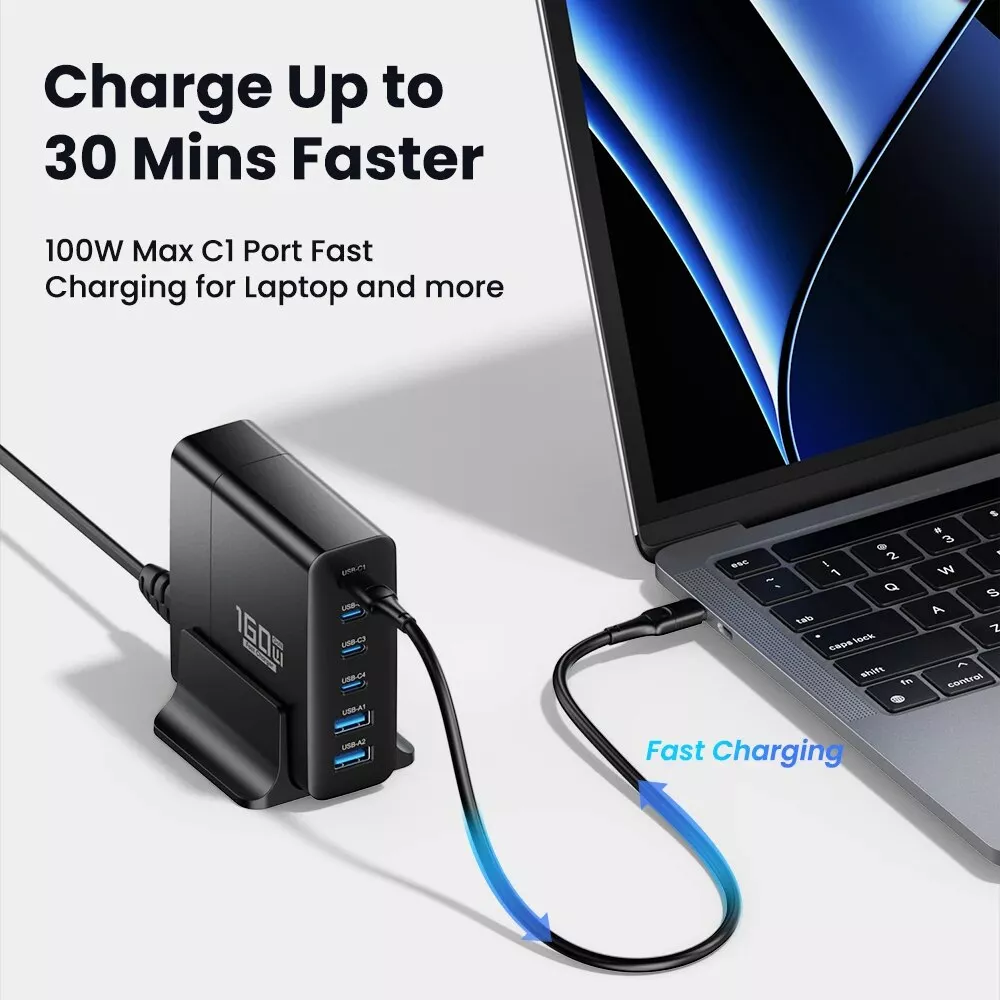 160W GaN USB-C Charger with 6 Ports for Fast Charging - Image 2