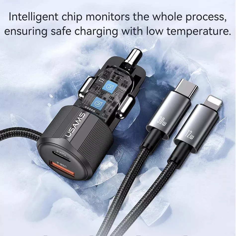 66W Dual-Port Fast Car Charger with 2-in-1 Cable - Image 5