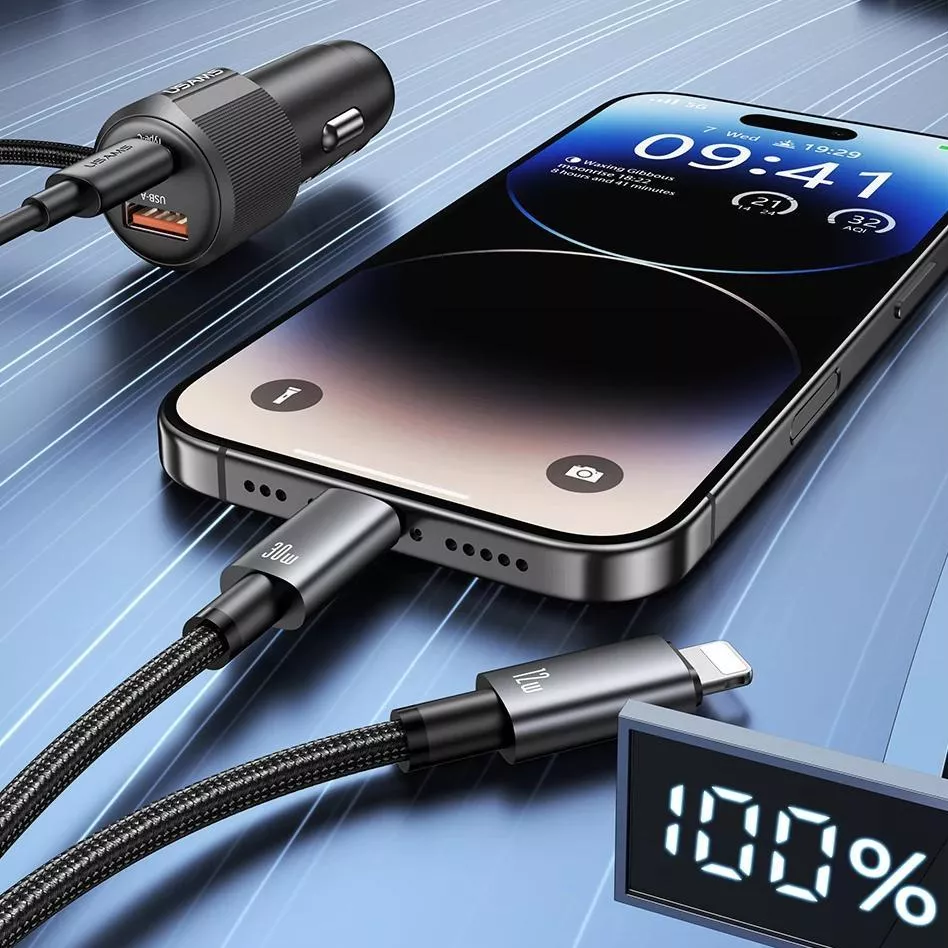 66W Dual-Port Fast Car Charger with 2-in-1 Cable - Image 4