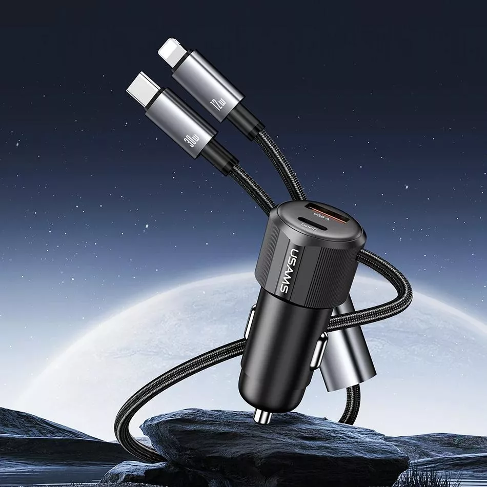 66W Dual-Port Fast Car Charger with 2-in-1 Cable - Image 2