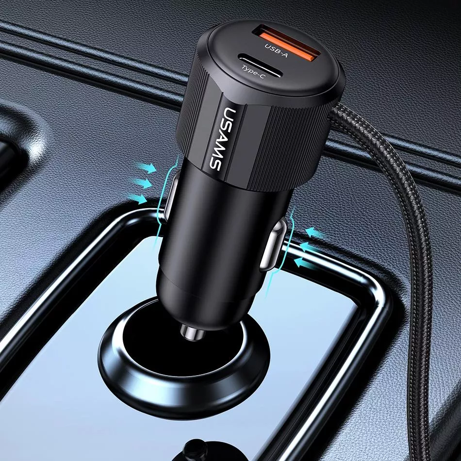 66W Dual-Port Fast Car Charger with 2-in-1 Cable - Image 3