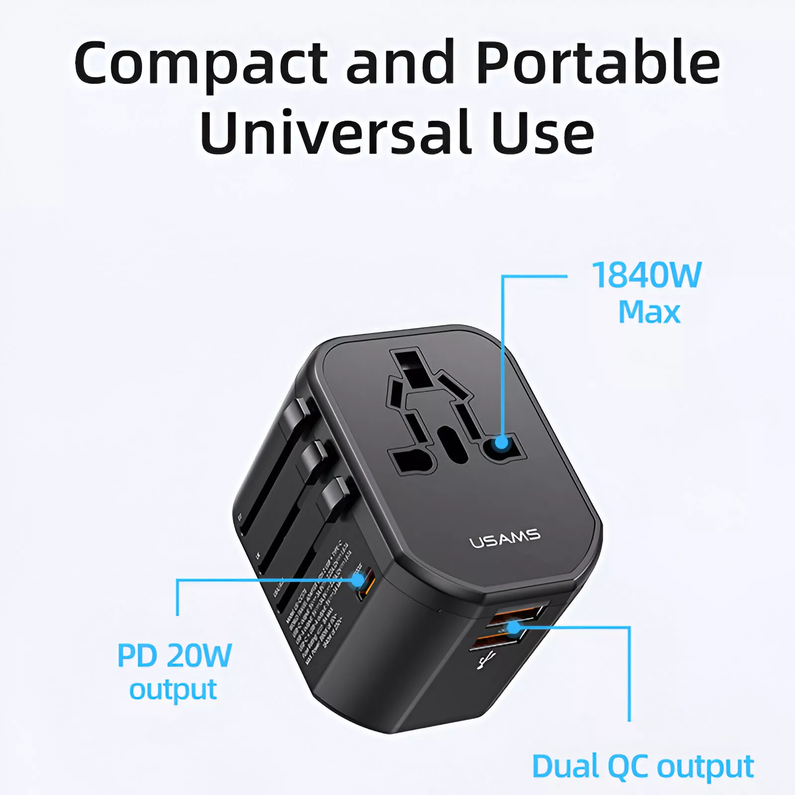 20W Universal Travel Charger with Dual USB & Type-C Ports - Image 3
