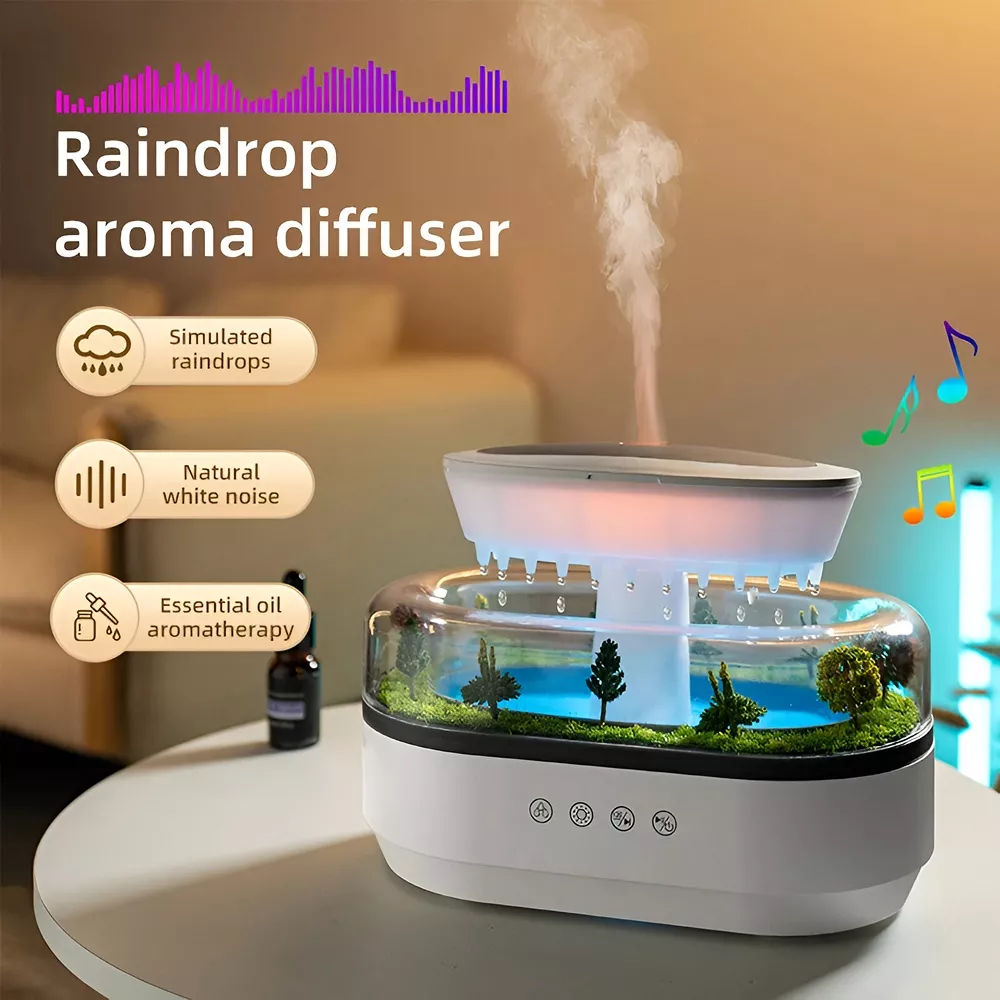 Rain Cloud Ultrasonic Humidifier & Aromatherapy Diffuser with LED Lights - Image 2