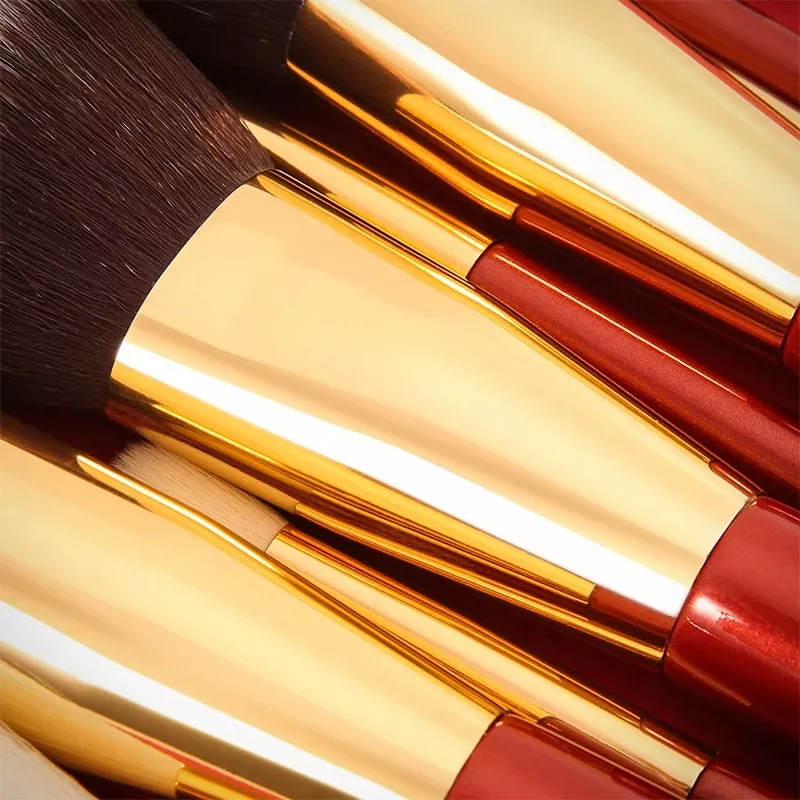 10Pcs Red Makeup Brush Set with Luxury Bag - Image 4