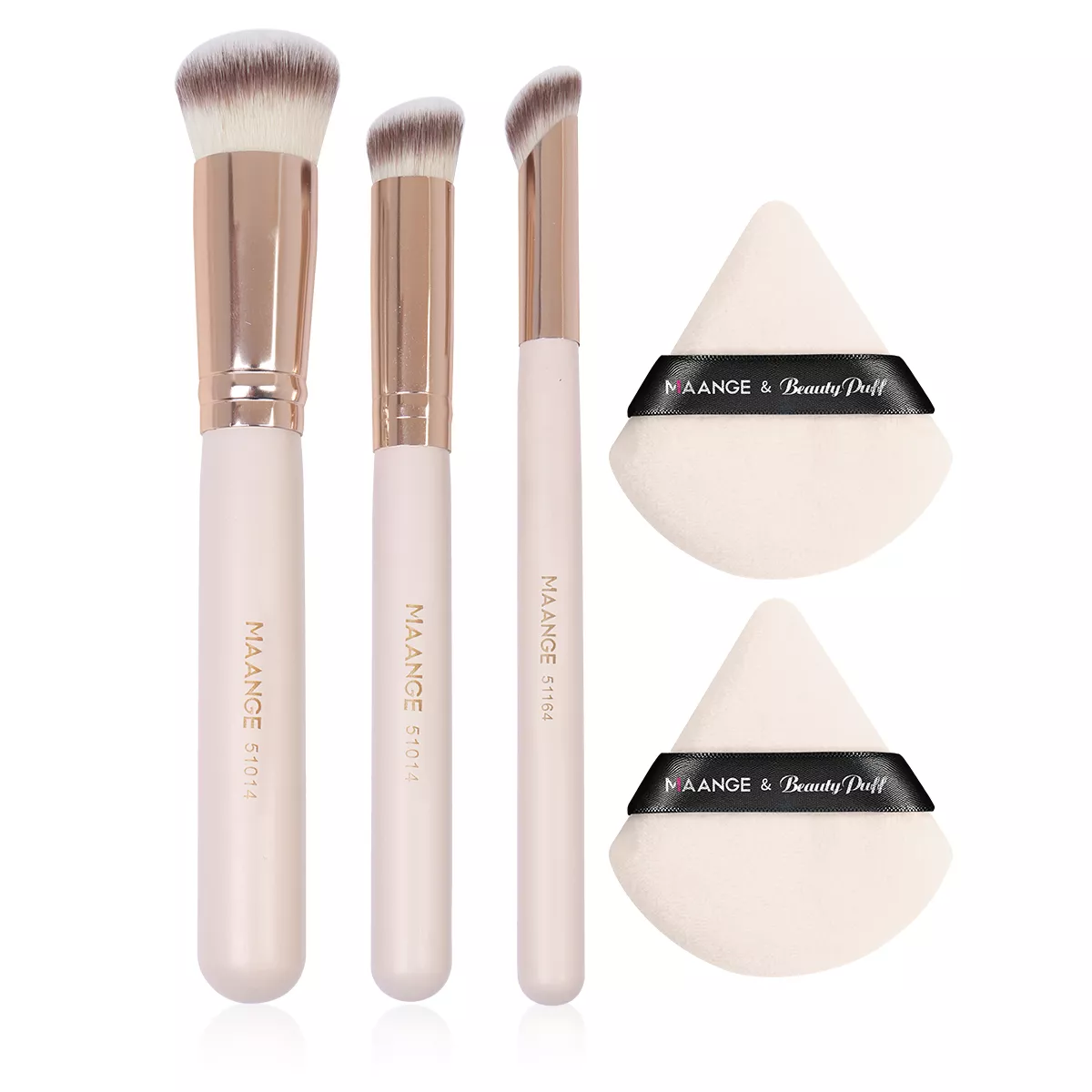 3Pcs Makeup Brushes & 2Pcs Triangle Powder Puff Set for Flawless Makeup - Image 2