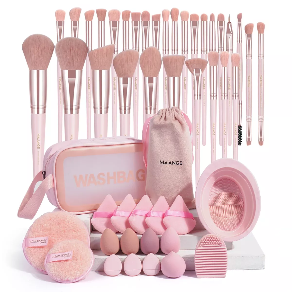 49PCS Professional Makeup Brush Set with Sponge Removal Puff & Cleaning Bowl