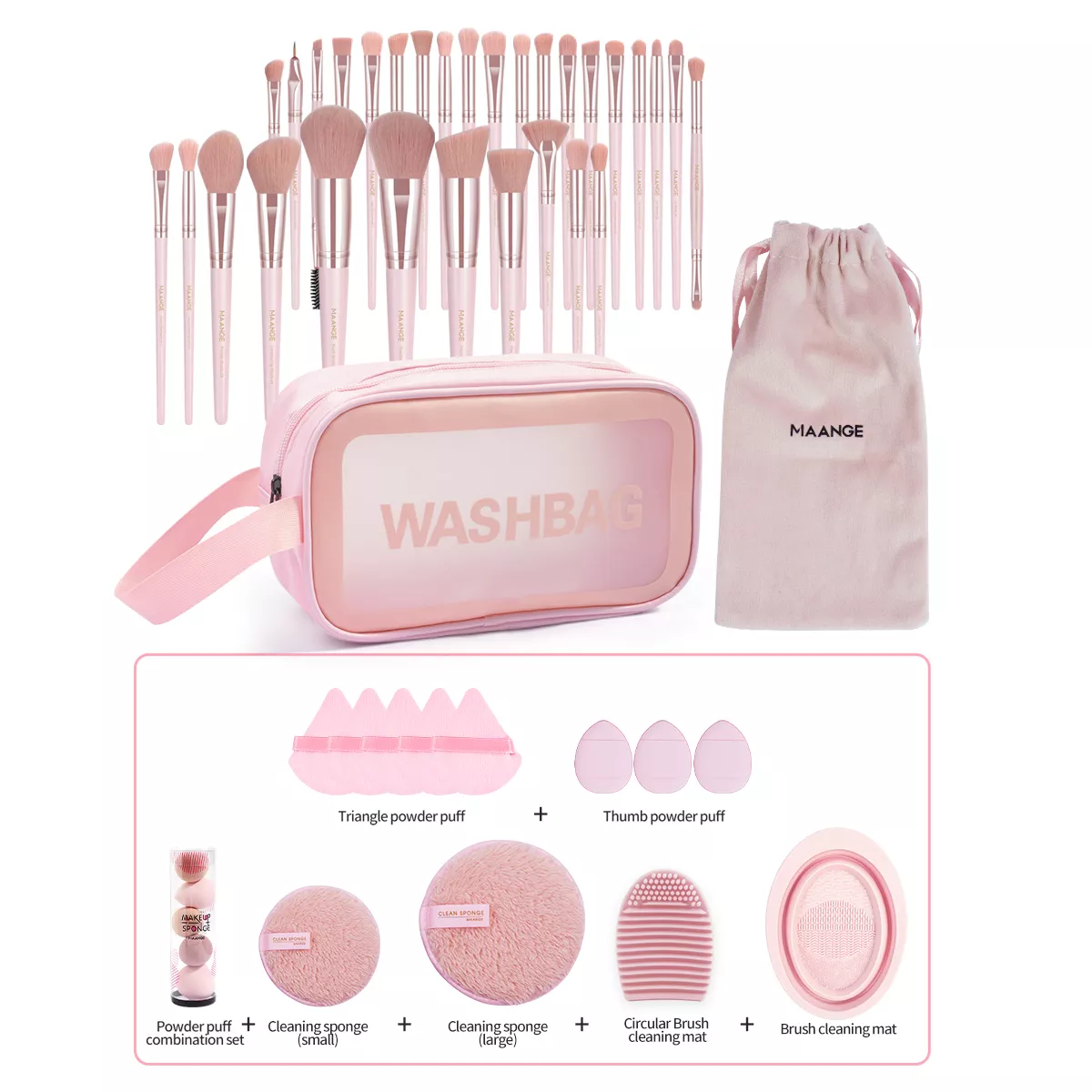 49PCS Professional Makeup Brush Set with Sponge Removal Puff & Cleaning Bowl - Image 4