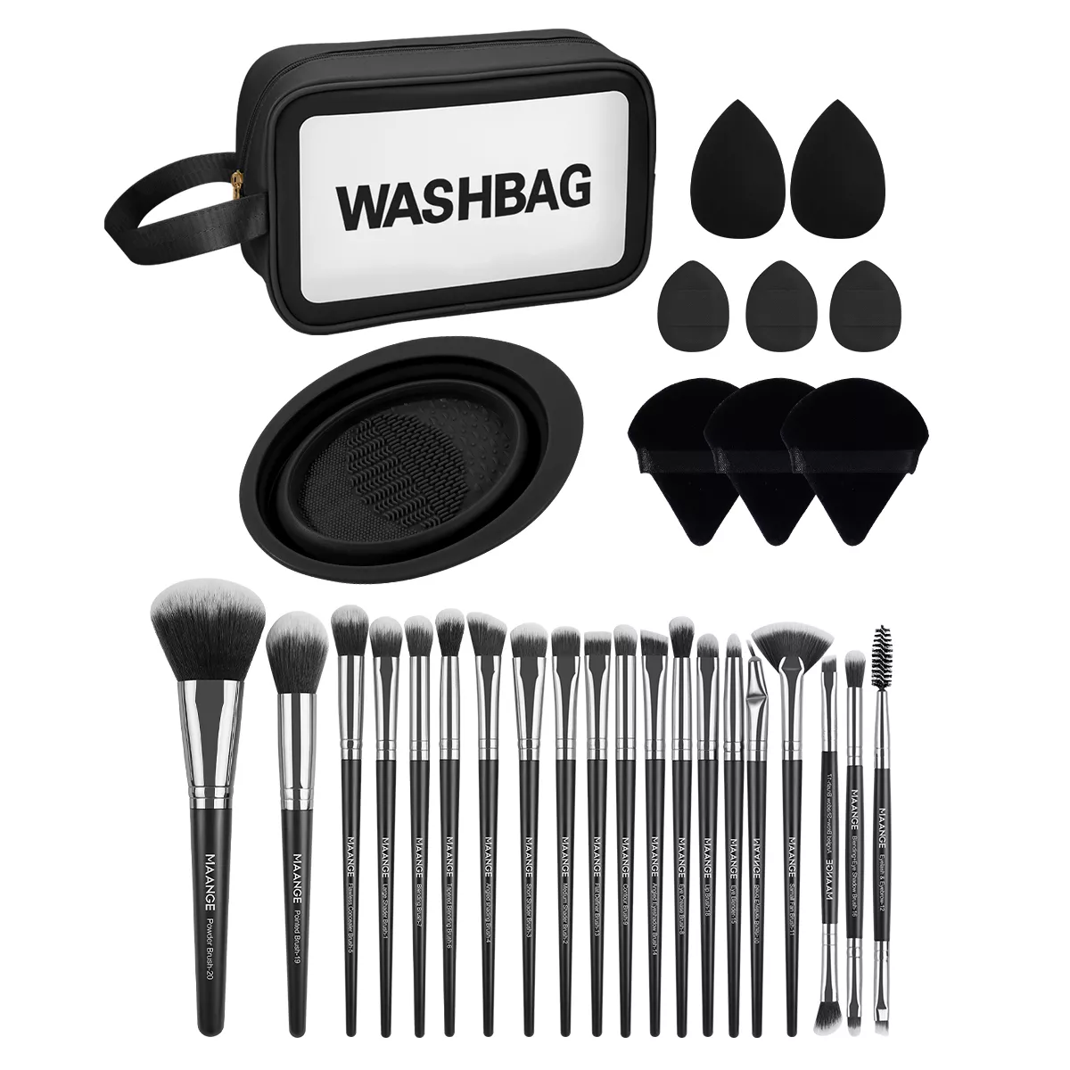 30PCS Makeup Brush & Powder Puff Set with Cleaning Mat for Travel - Image 4