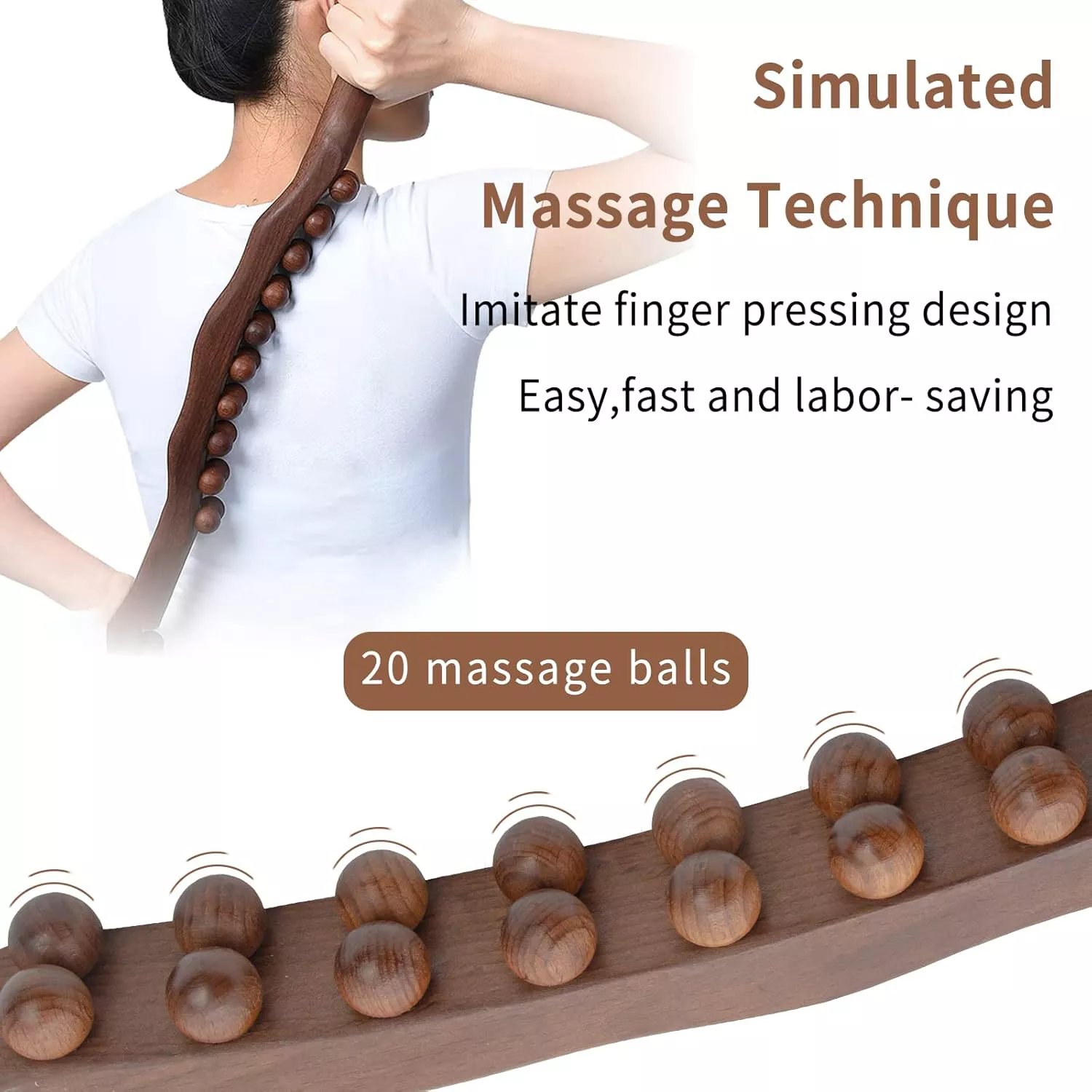 Wooden Massage Stick with Double Rows of 20 Beads - Image 2