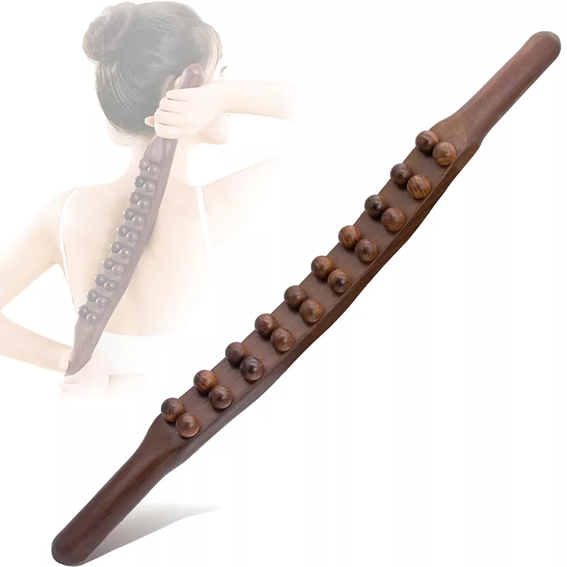 Wooden Massage Stick with Double Rows of 20 Beads