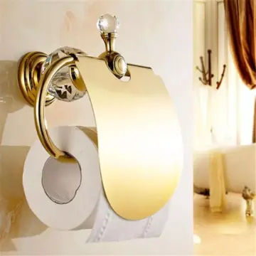 Luxury Gold Brass Paper Roll Holder with Crystal Decoration