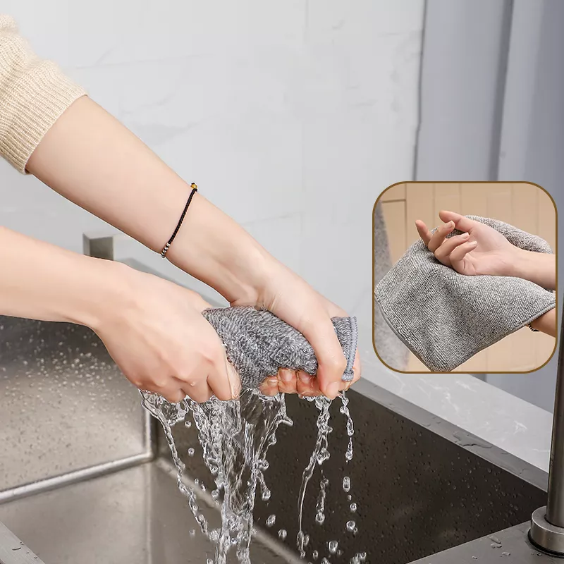 Bamboo Charcoal Microfiber Dishcloth Kitchen Towels - Image 3