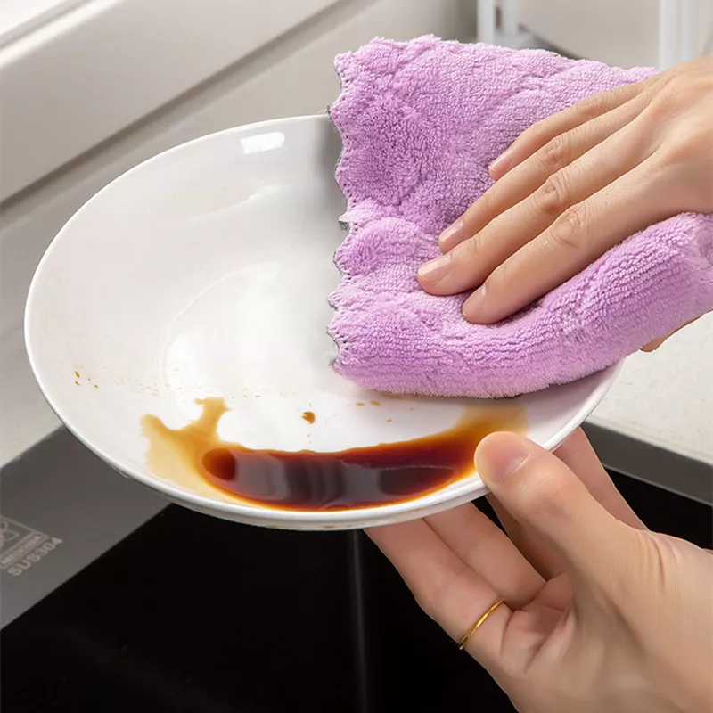3pcs Coral Fleece Double-Sided Kitchen Dish Cloth - Image 3