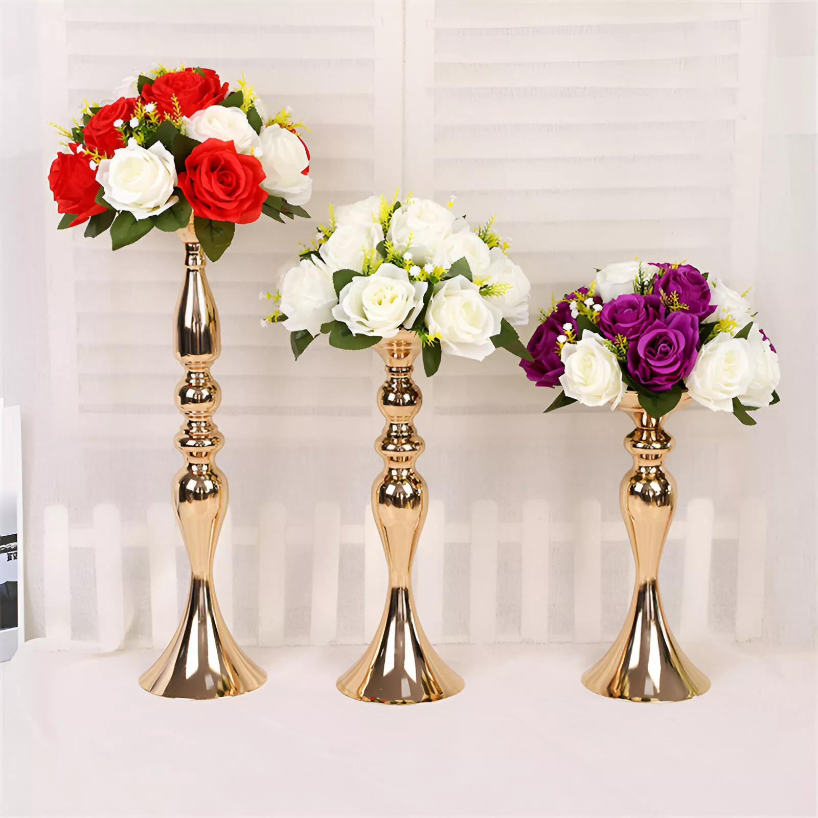 Elegant Metal Candle Holders & Flower Vase Centerpieces for Weddings & Home Decor - Image 3