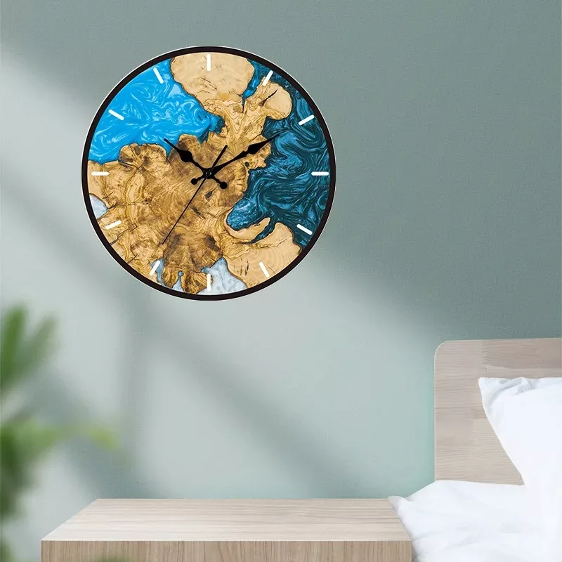 12-Inch Nordic Style Silent Acrylic Wall Clock with Wood Grain Texture