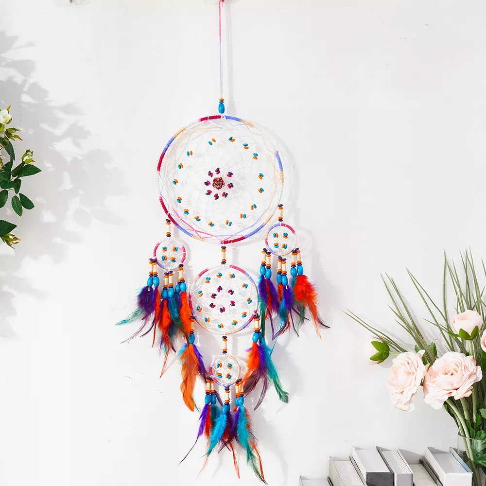 Handcrafted Crystal Dream Catcher with Colorful Feather Wind Chimes - Image 3