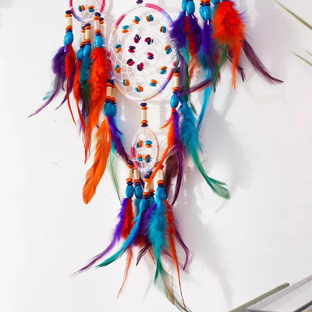 Handcrafted Crystal Dream Catcher with Colorful Feather Wind Chimes - Image 5