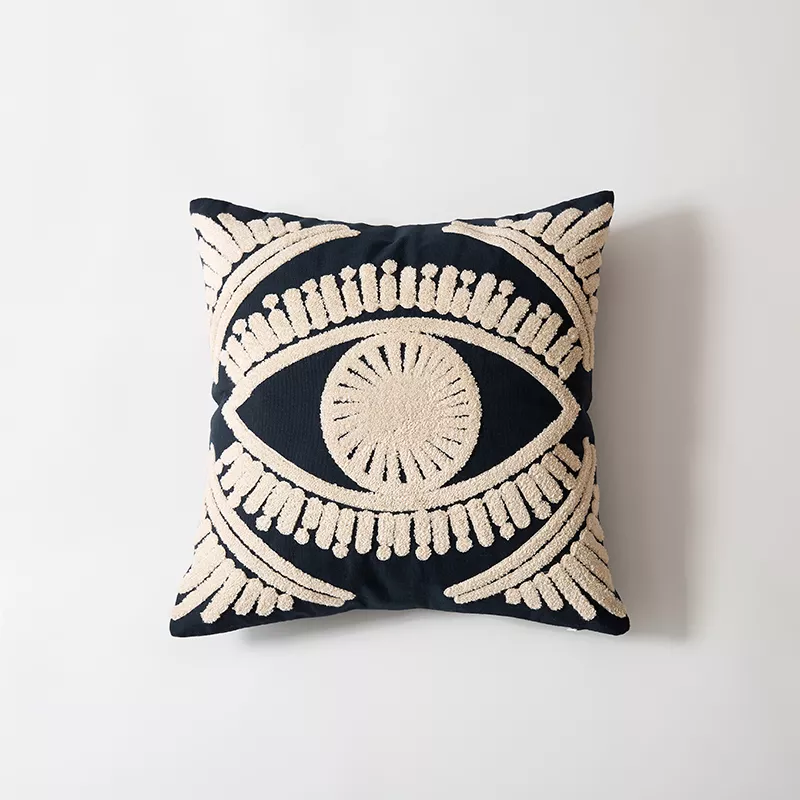 Ivory Navy Embroidered Cushion Cover 18x18 Inch Cotton Throw Pillow for Home Décor - Image 7