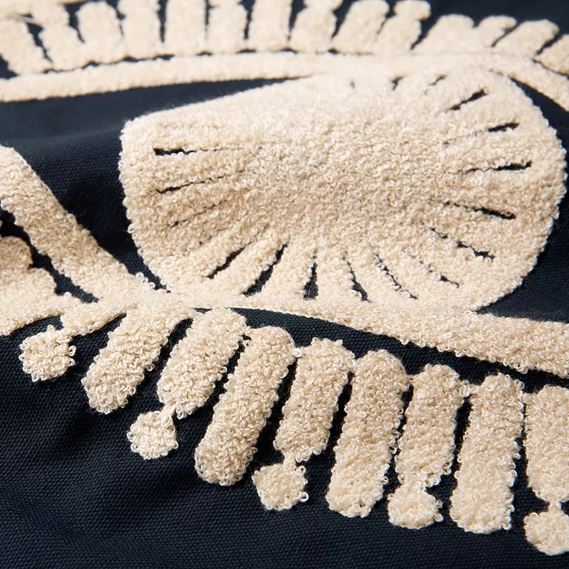 Ivory Navy Embroidered Cushion Cover 18x18 Inch Cotton Throw Pillow for Home Décor - Image 5