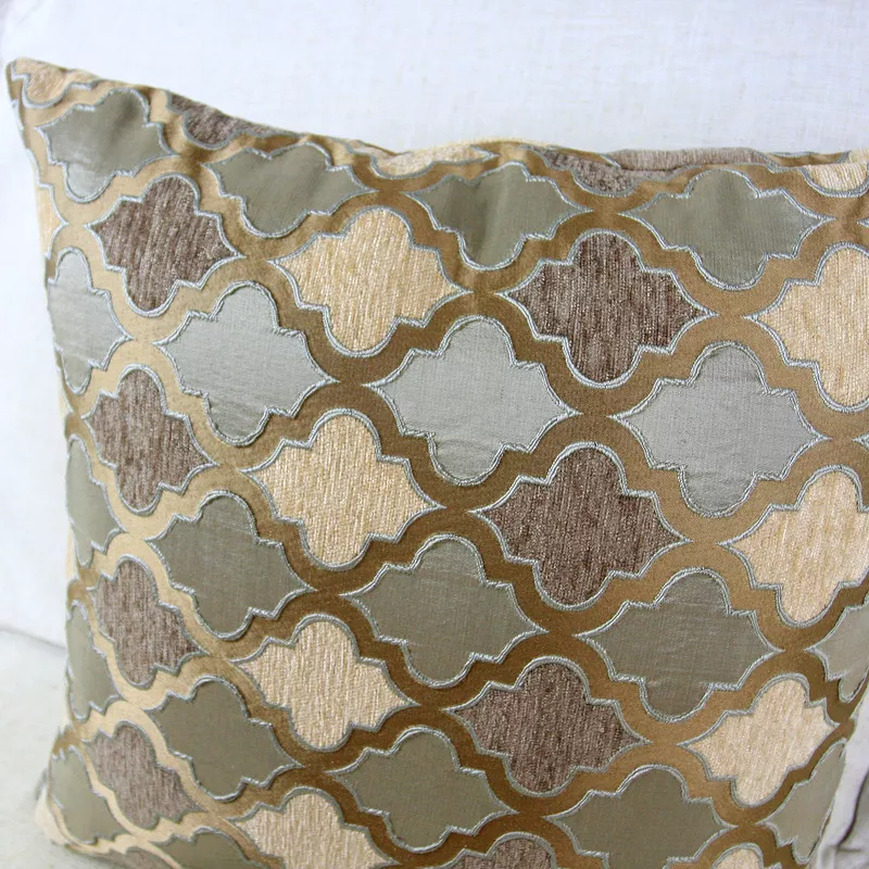 Grey & Coffee Moroccan Style Chenille Cushion Cover – 18” Decorative Pillow Case - Image 3