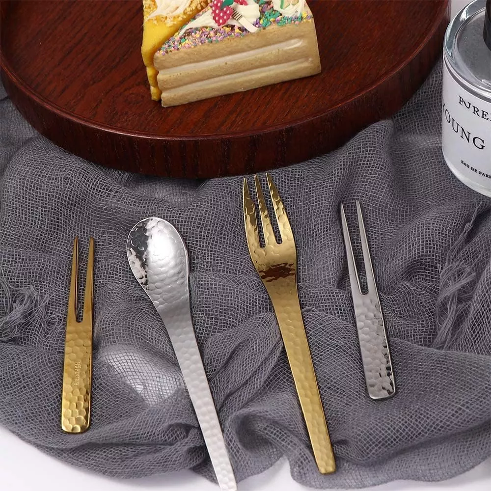 4-Piece Stainless Steel Hammer Pattern Cutlery Set - Image 3