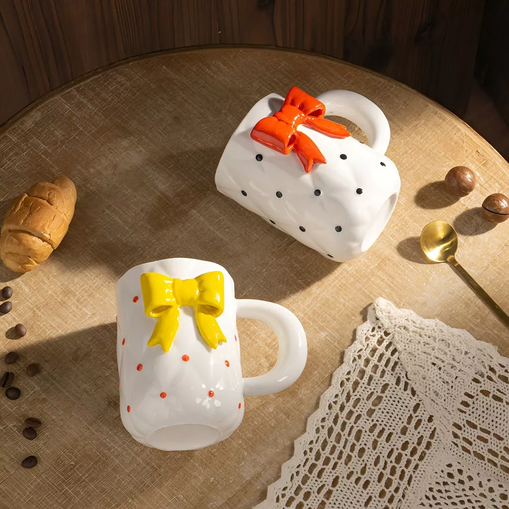 Exquisite Ceramic Bow Coffee Cup & Tray Set - Image 6
