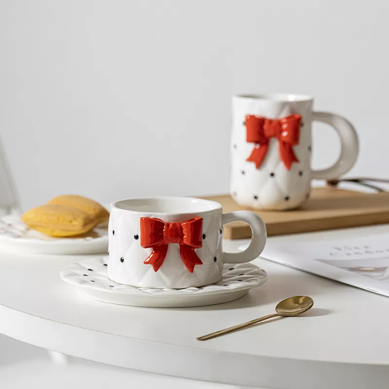 Exquisite Ceramic Bow Coffee Cup & Tray Set