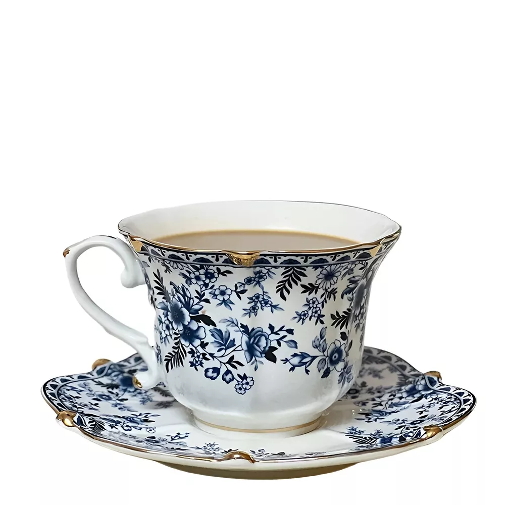 Blue and White Butterfly Ceramic Tea and Coffee Mug with Tray - Image 6
