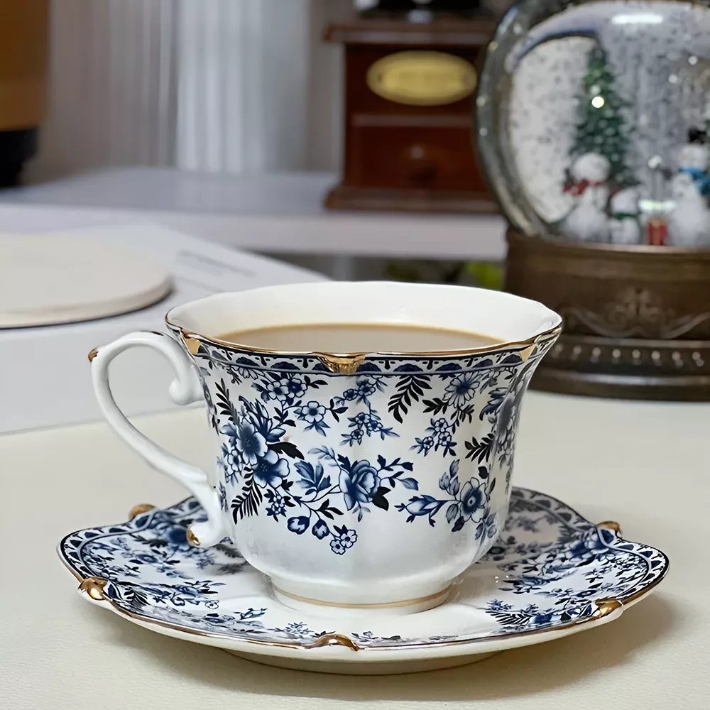 Blue and White Butterfly Ceramic Tea and Coffee Mug with Tray - Image 5