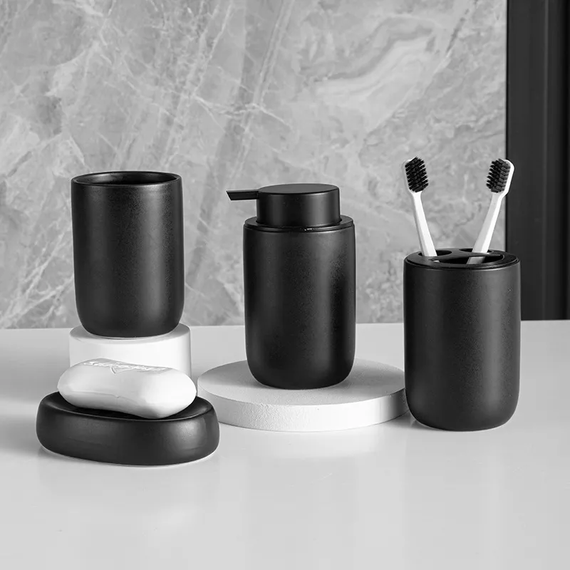 Elegant Black Ceramic Bathroom Accessories Set - 4-Piece Organizer - Image 4