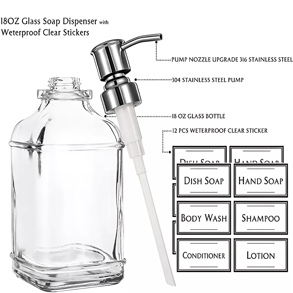 Antique Clear Glass Soap Dispenser with Stainless Steel Pump - Image 7