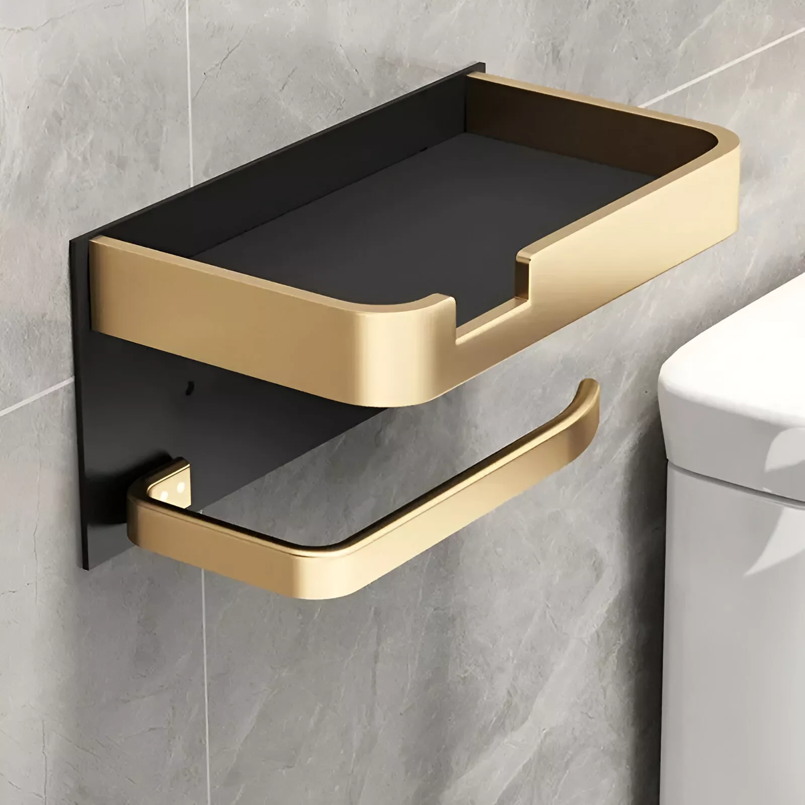 Elegant Space Aluminum Bathroom Paper Holder with Phone Shelf - Image 4