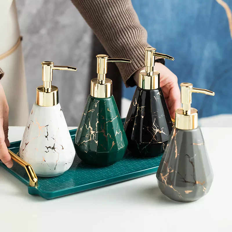 Elegant Marbled Ceramic Lotion and Shampoo Storage Bottle - Image 2