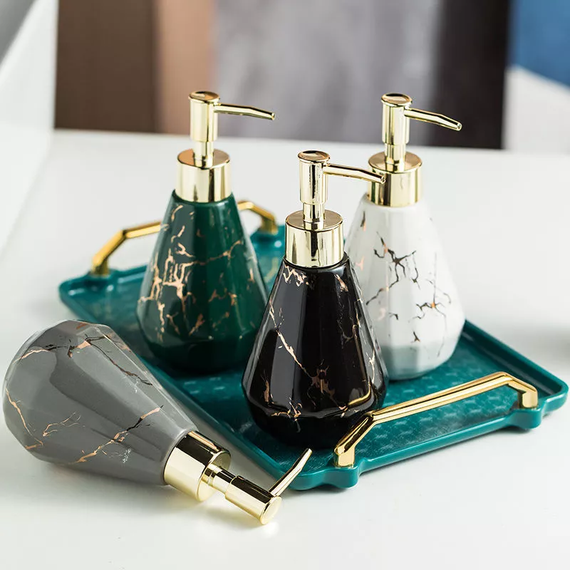 Elegant Marbled Ceramic Lotion and Shampoo Storage Bottle - Image 5