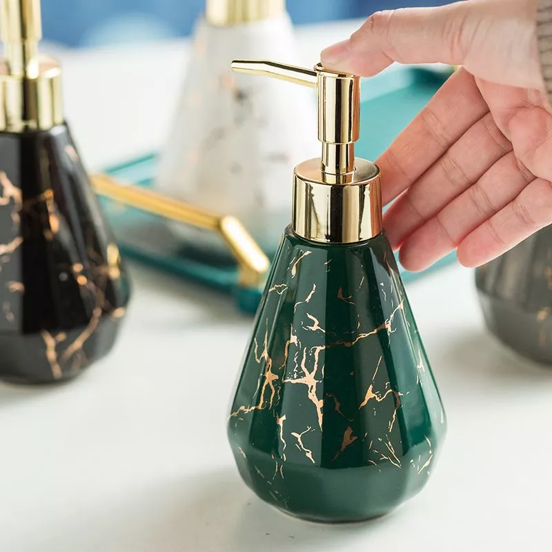 Elegant Marbled Ceramic Lotion and Shampoo Storage Bottle - Image 3