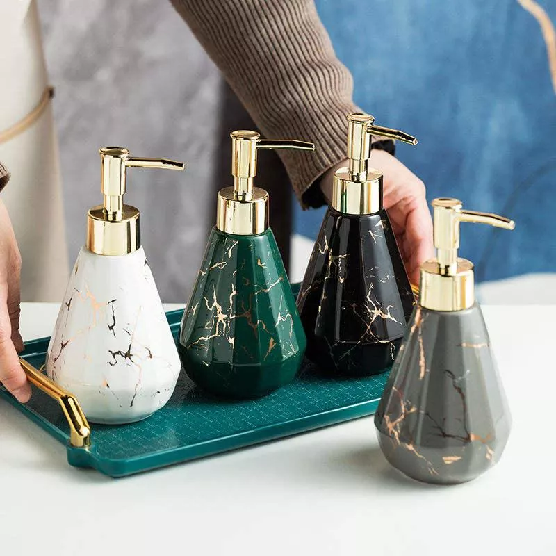 Elegant Marbled Ceramic Lotion and Shampoo Storage Bottle