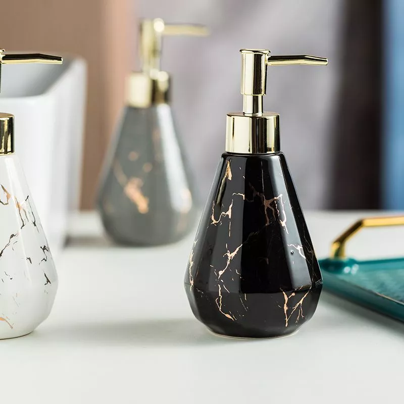 Elegant Marbled Ceramic Lotion and Shampoo Storage Bottle - Image 4