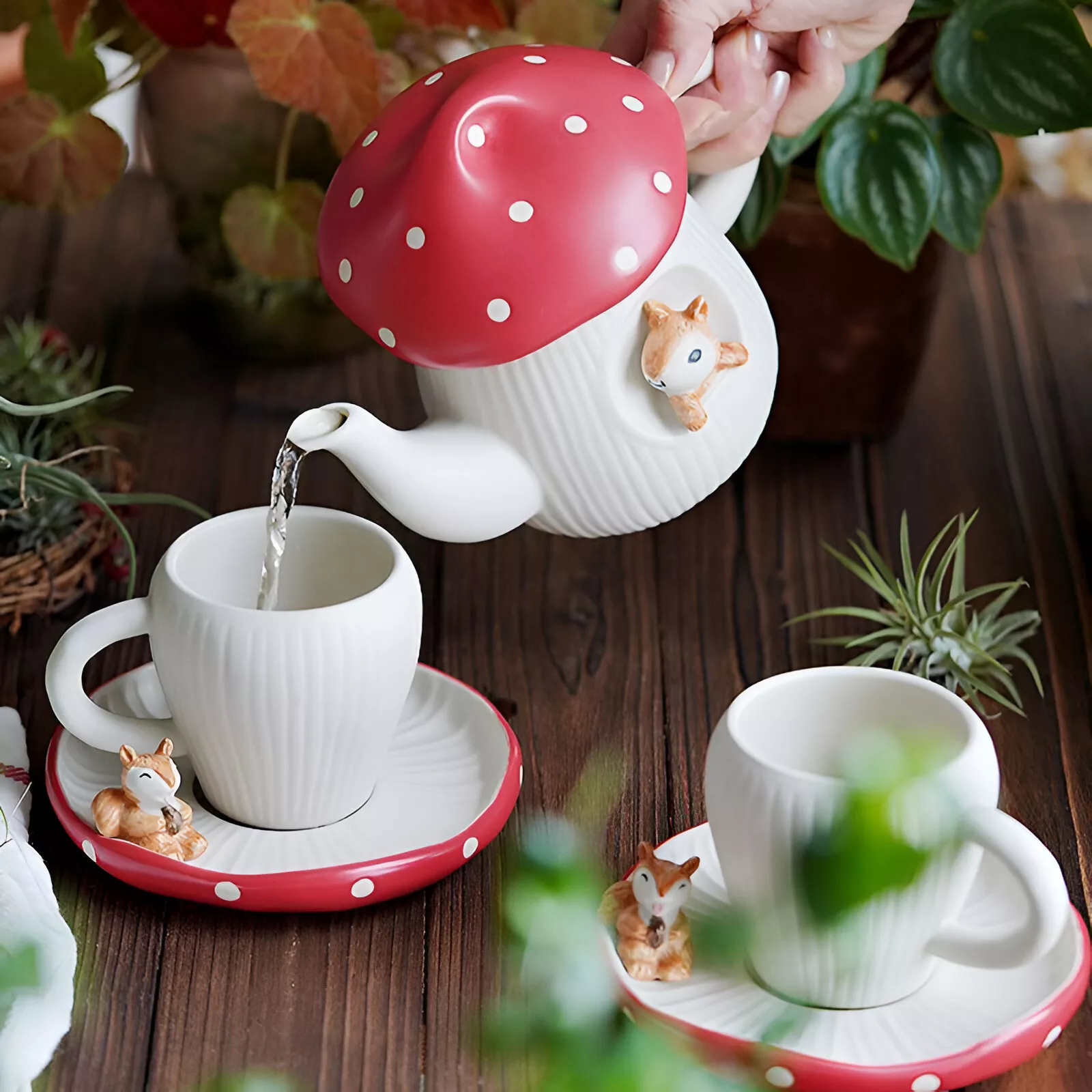 Charming Red Mushroom Coffee Cup with Saucer - Whimsical Tea Set - Image 4