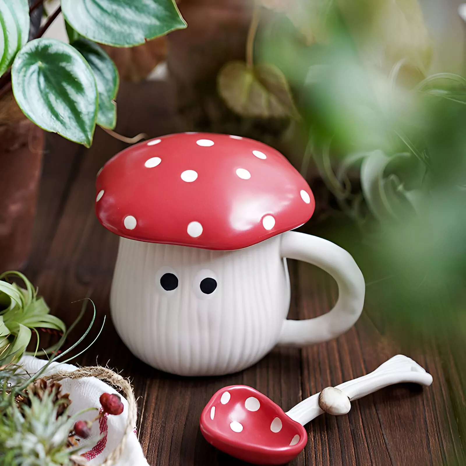 Charming Red Mushroom Coffee Cup with Saucer - Whimsical Tea Set - Image 6