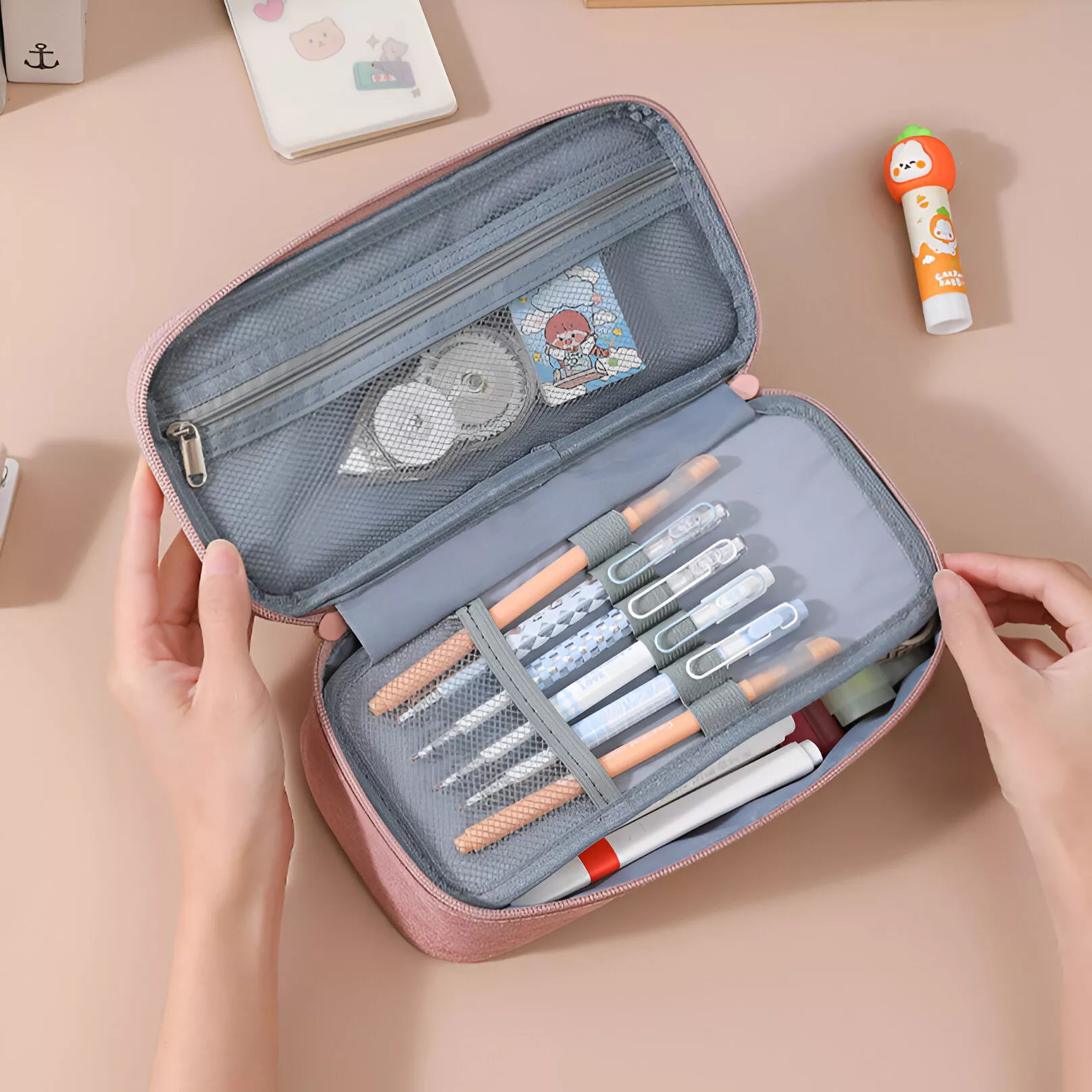 Large Capacity Solid Color Pencil Case - Image 3