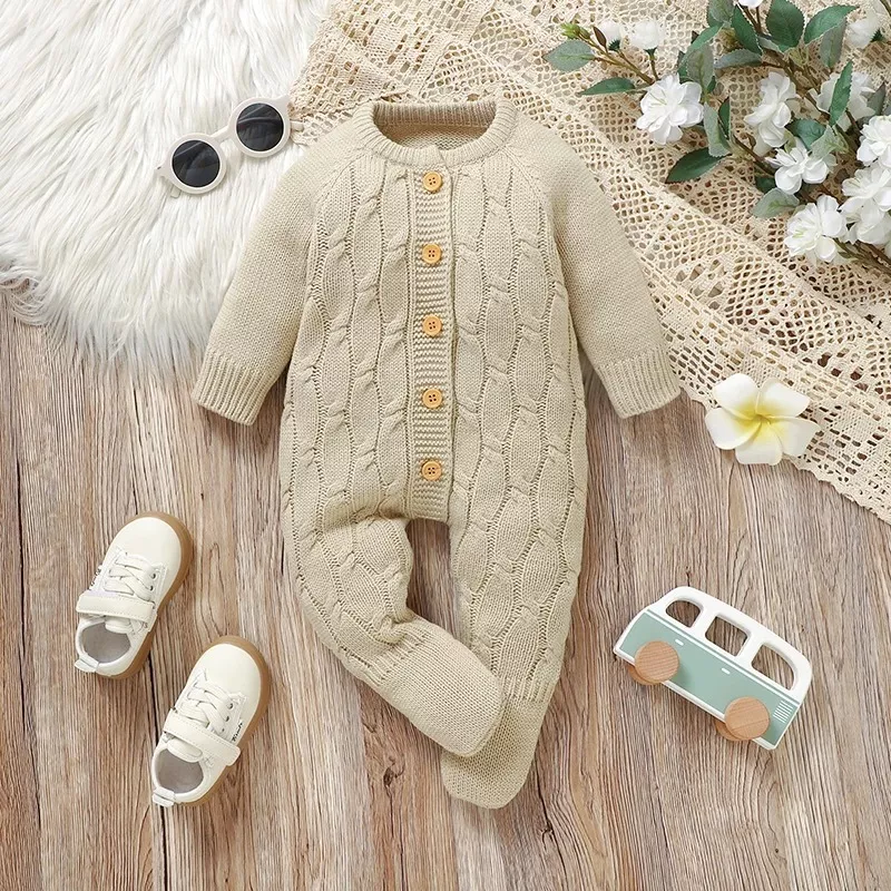 Autumn Baby Romper Knit Jumpsuit for Newborn & Toddler, Unisex Footed Overalls