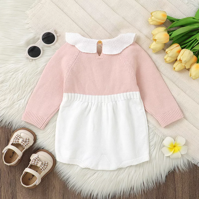 Newborn Baby Girls Cotton Knitted Long Sleeve Bodysuit Romper - Image 3