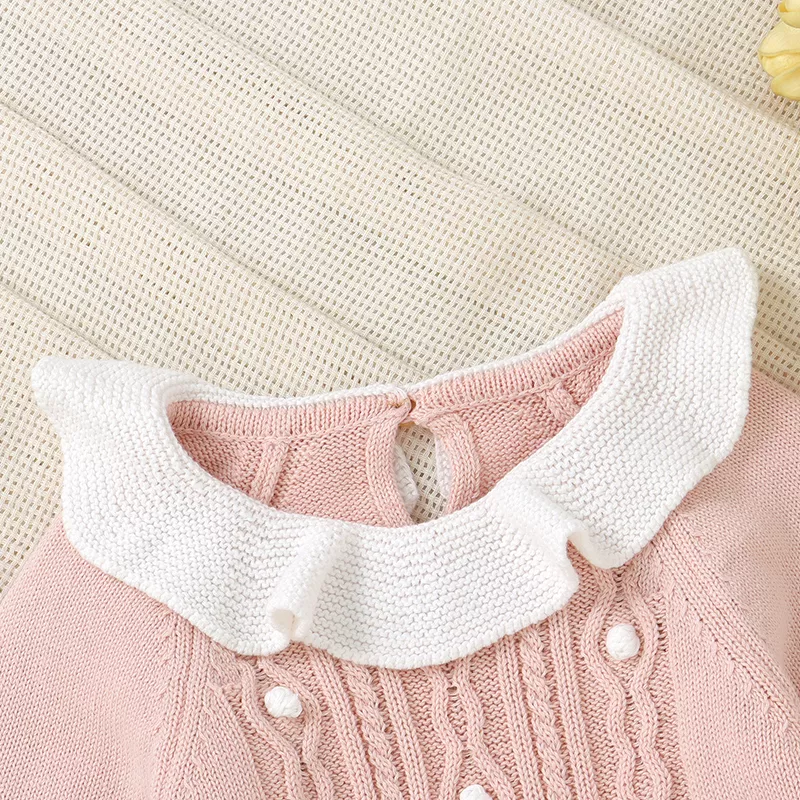 Newborn Baby Girls Cotton Knitted Long Sleeve Bodysuit Romper - Image 4