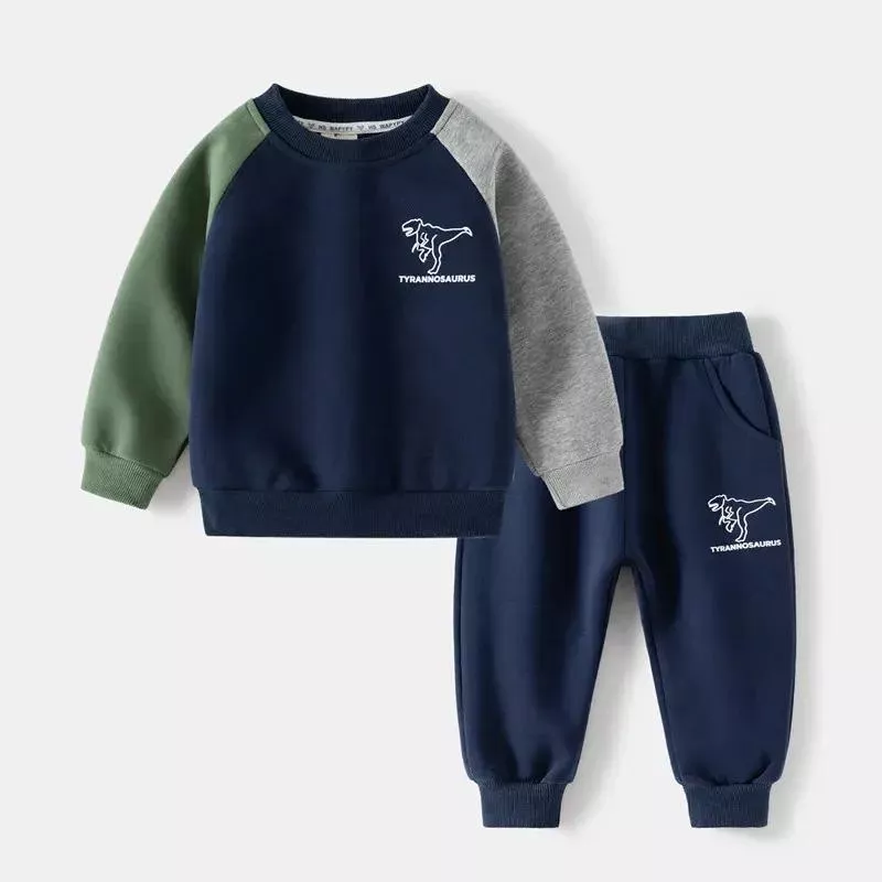 Color Patchwork Kids Boys Two-Piece Casual Tracksuit Set